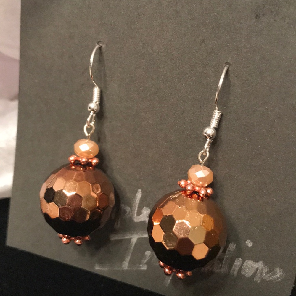 Copper faceted ball earrings